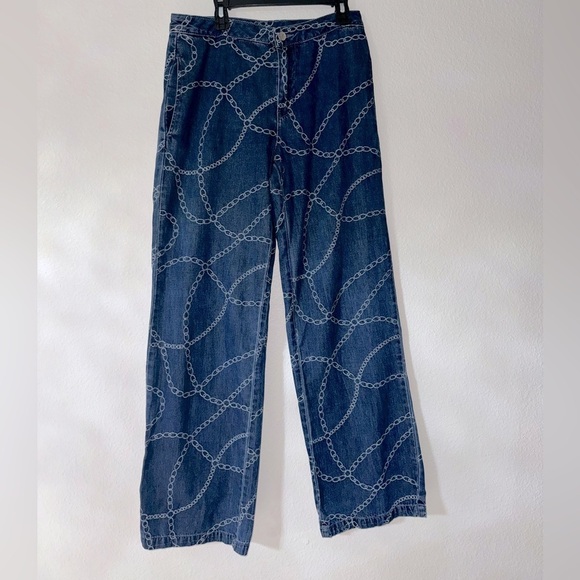 J. McLaughlin -Size 0 -Women’s Chain Wide Leg Denim Jeans High Rise Blue - Picture 1 of 7